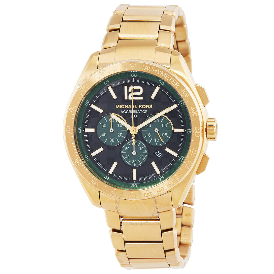 Michael Kors Accelerator 2.0 chronograph watch with gold-tone case, black dial and three sub-dials
