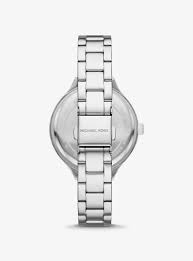 Full view of Michael Kors Aspyn silver-tone watch with stainless steel bracelet