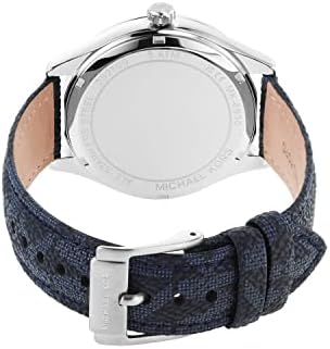 Michael Kors Benning MK8930 caseback view with admiral blue PVC strap and silver buckle