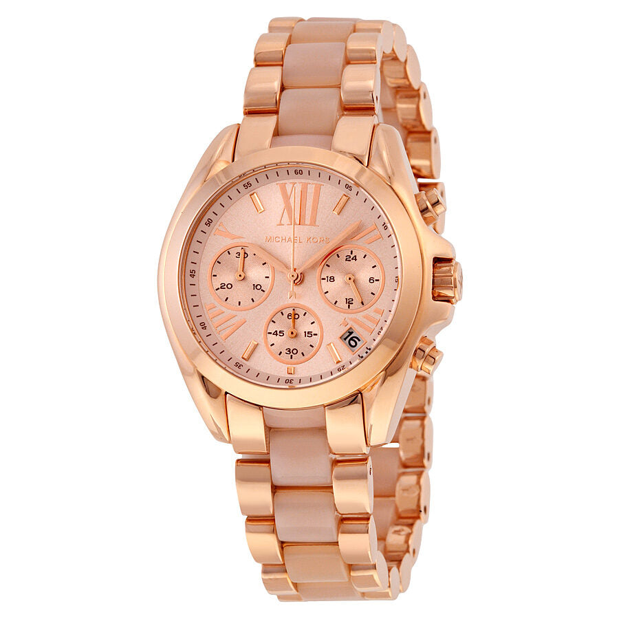 Michael Kors Bradshaw Mini rose gold chronograph watch with rose dial and three subdials