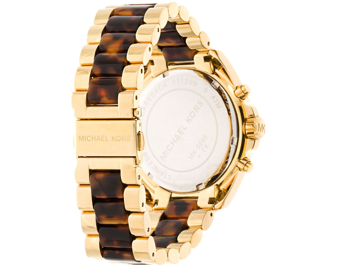Back of Michael Kors Bradshaw MK5696 watch showing caseback and bracelet