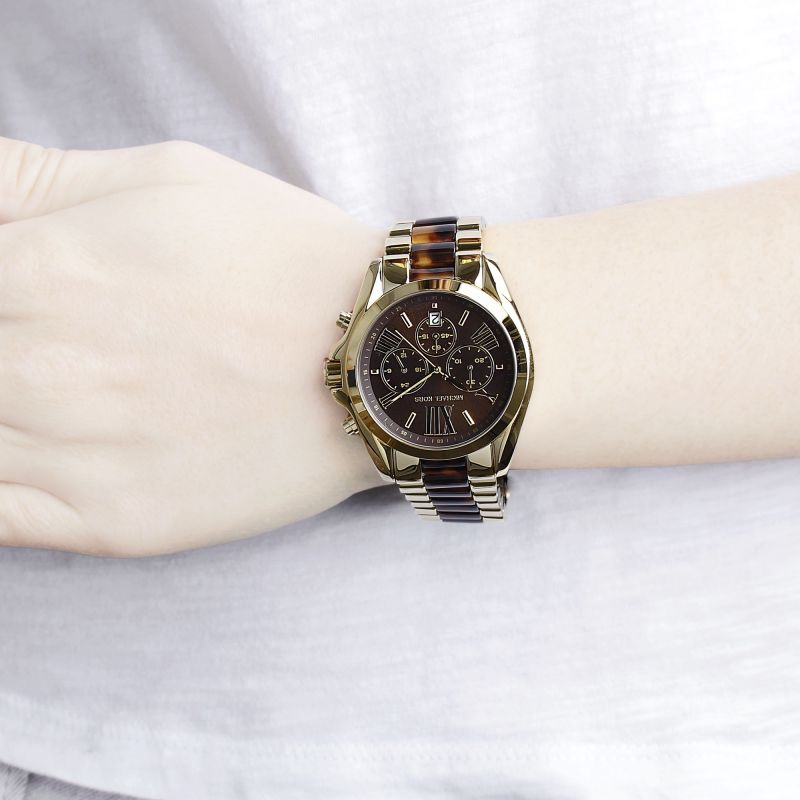 Michael Kors Bradshaw MK5696 chronograph watch worn on wrist showing full dial