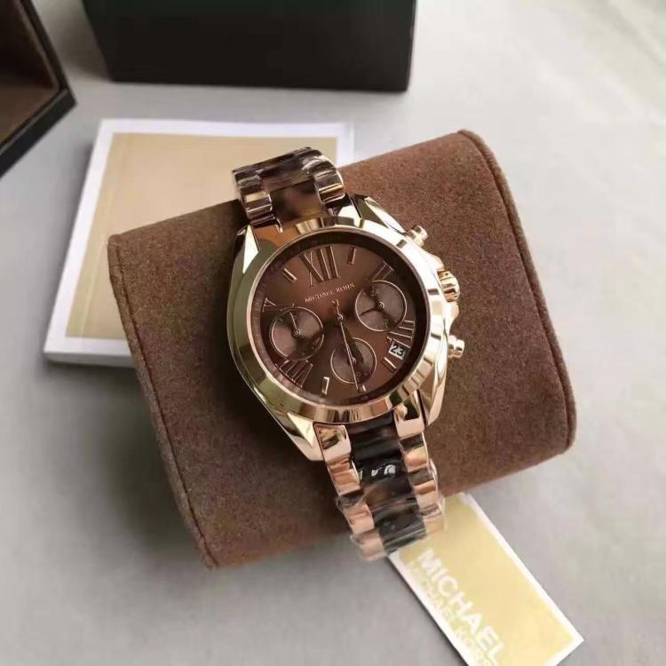 Michael Kors Bradshaw MK5944 watch with box and brown pouch packaging
