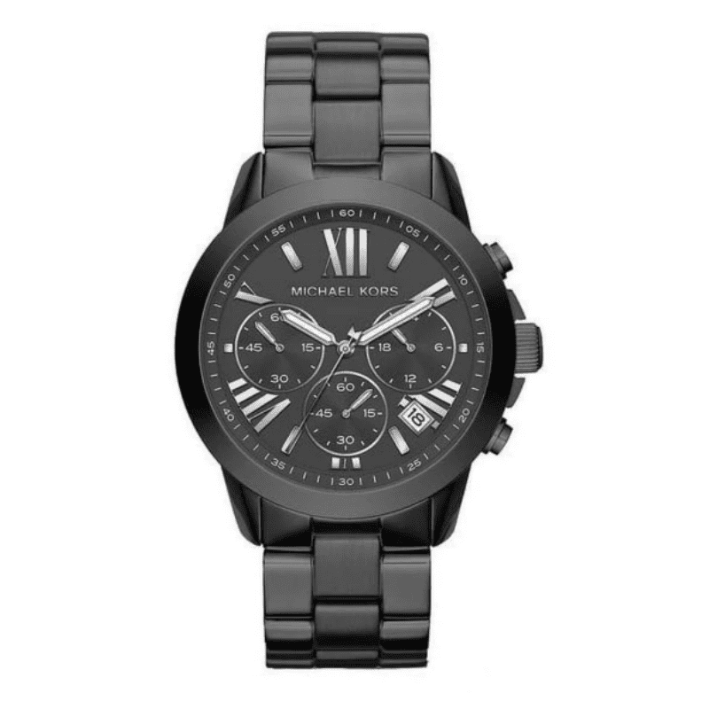 Michael Kors Bradshaw chronograph black dial women's watch with black steel bracelet