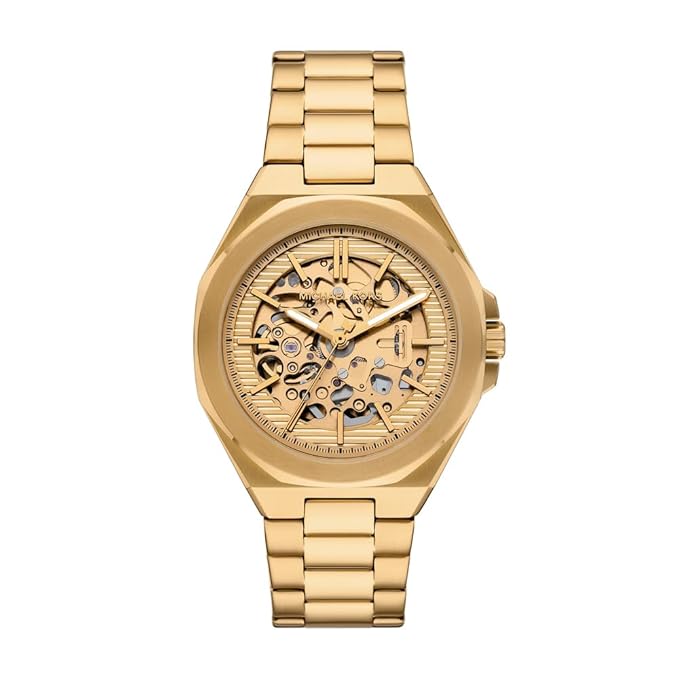 Michael Kors Callum gold skeleton watch with gold dial and matching bracelet
