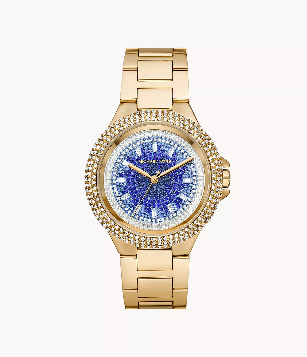 Michael Kors Camille gold-tone women's watch with blue ombré pavé dial and crystal bezel