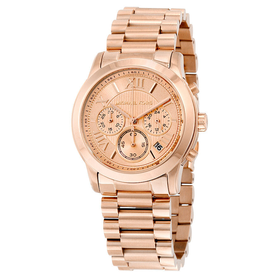 Michael Kors Cooper rose gold chronograph watch with rose dial and three sub-dials