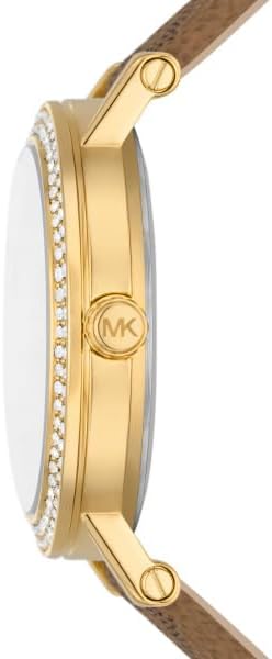 Michael Kors Corey watch side view revealing crystal-paved bezel and gold-tone profile