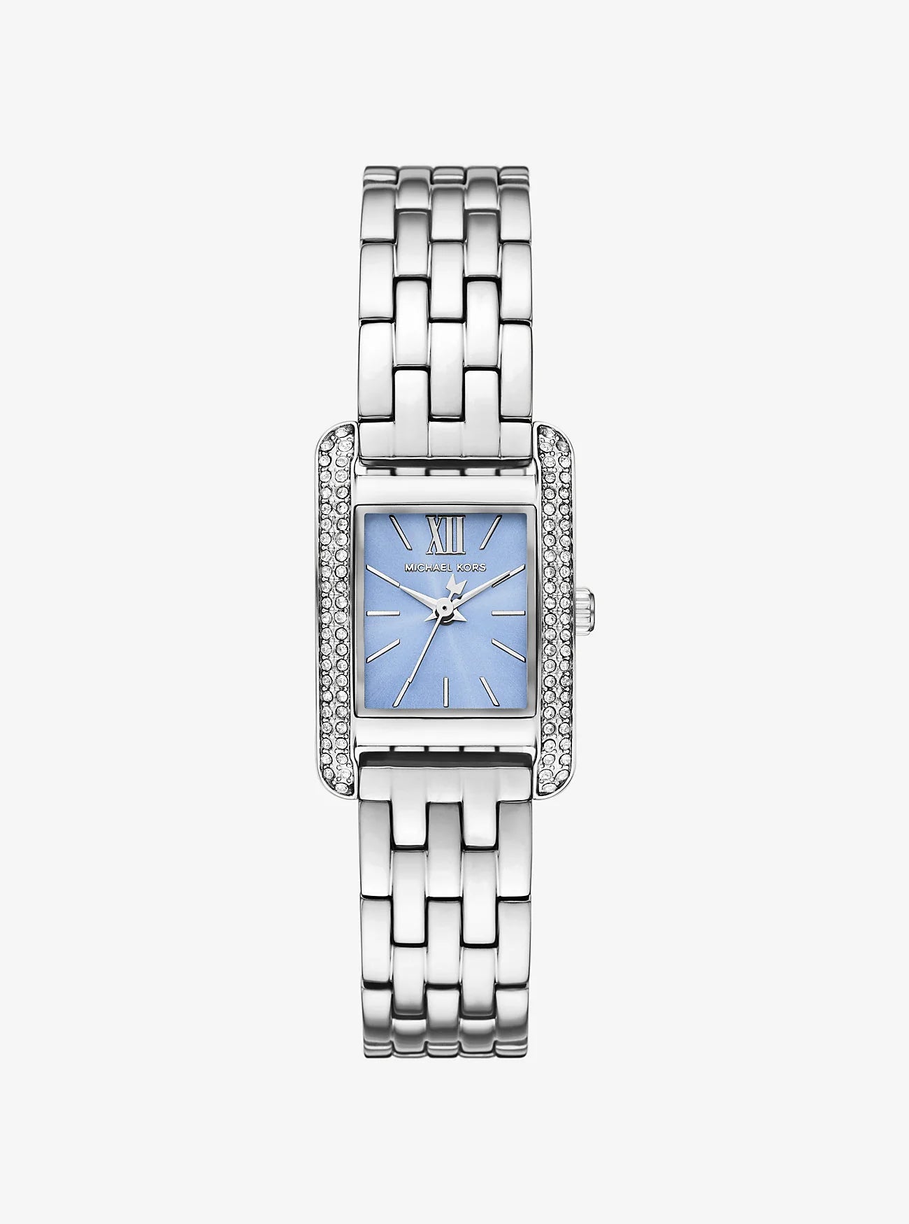 Michael Kors Emery women's watch with light blue dial and crystal-set silver bezel