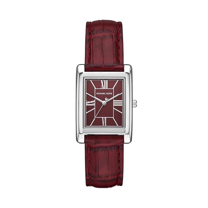 Michael Kors ESSEX MK4966 red leather watch with rectangular case and burgundy dial