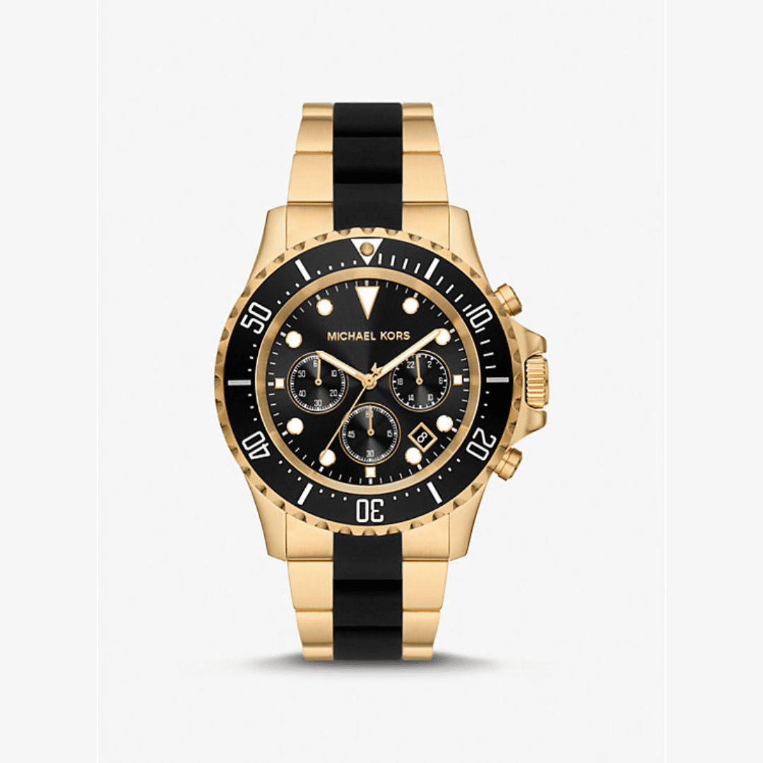 Michael Kors Everest Chronograph with black dial and gold-tone stainless steel bracelet