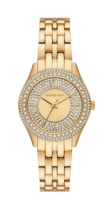 Michael Kors Harlowe gold plated ladies watch with crystal-accented dial and matching bracelet