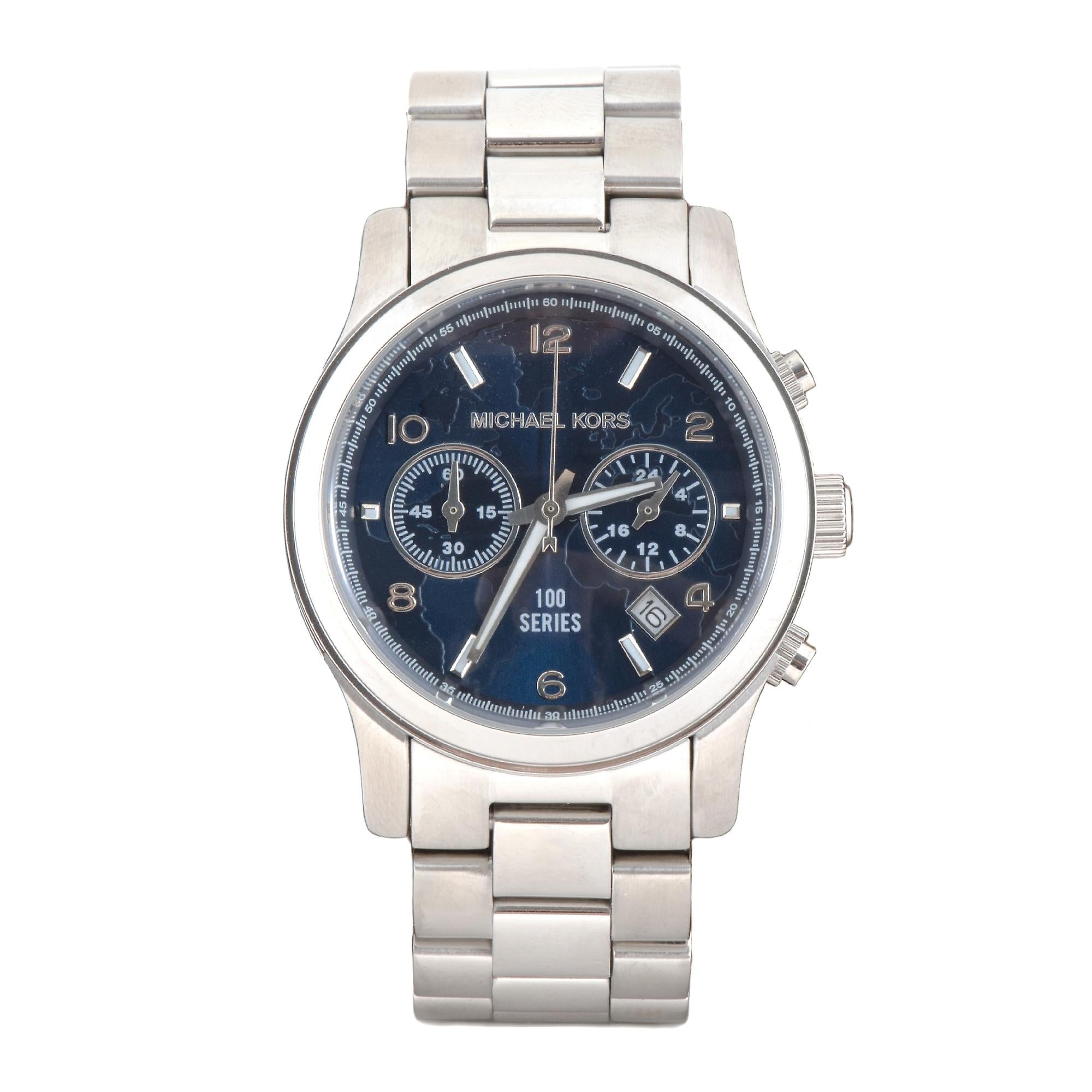 Michael Kors Hunger Stop Chronograph Blue Dial Silver Ladies Watch MK5814 - The Watches Men & CO