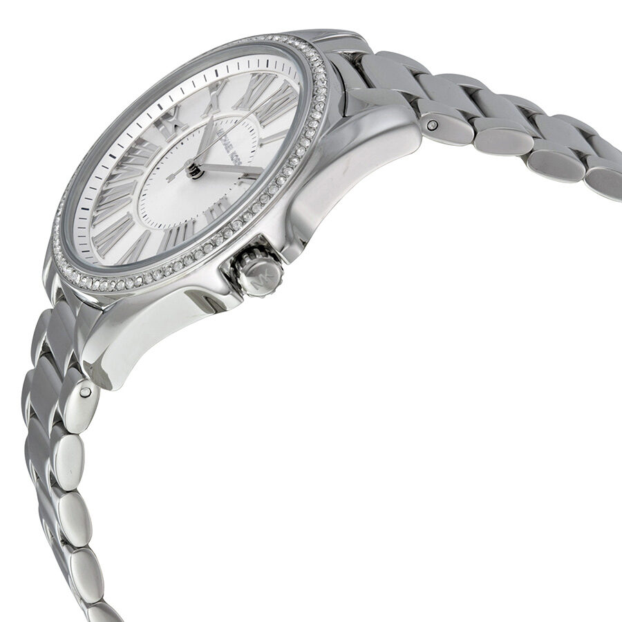 Michael Kors Kacie MK6183 stainless steel bracelet and case side angle view