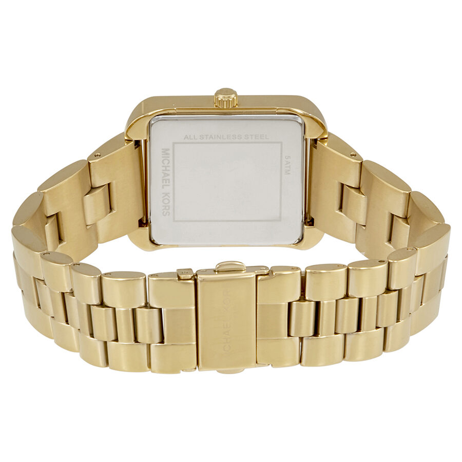 Michael Kors Lake watch case back showing stainless steel construction