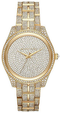 Michael Kors Lauryn gold-tone women's watch with crystal-embellished bezel and bracelet
