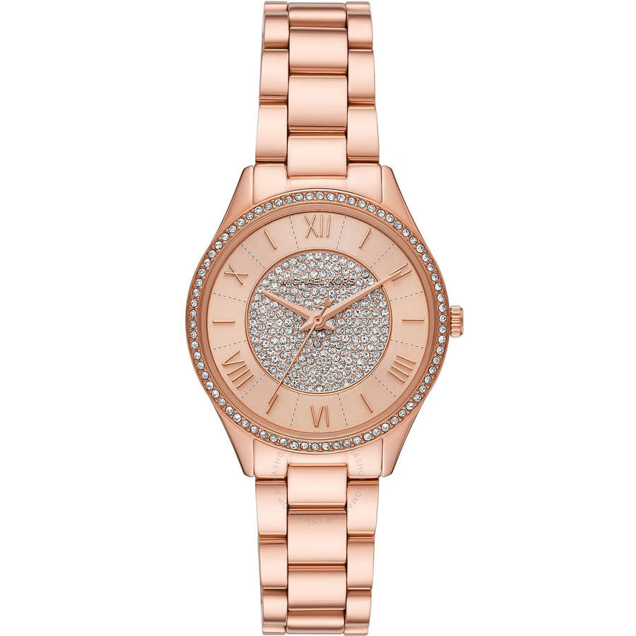 Michael Kors Lauryn rose gold quartz watch with crystal-set bezel and dial