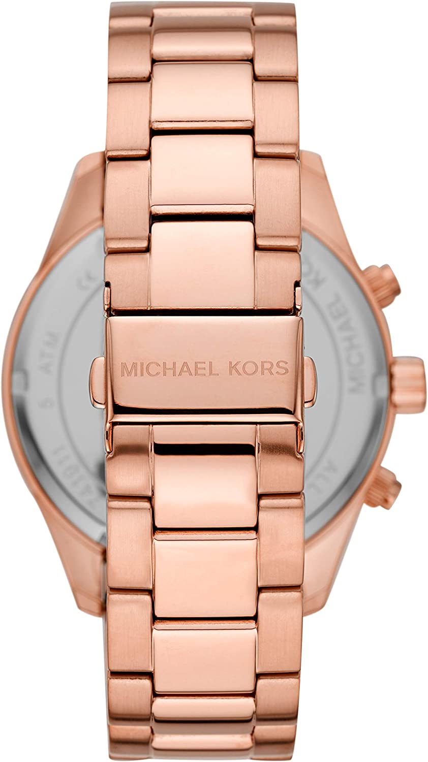Michael Kors Layton watch case back with rose gold stainless steel bracelet