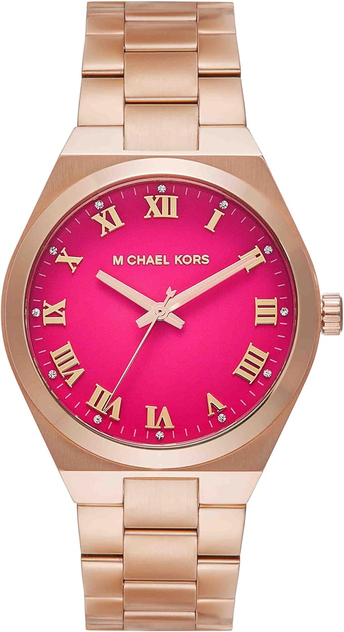 Michael Kors Lennox women's watch with pink dial and rose gold steel bracelet