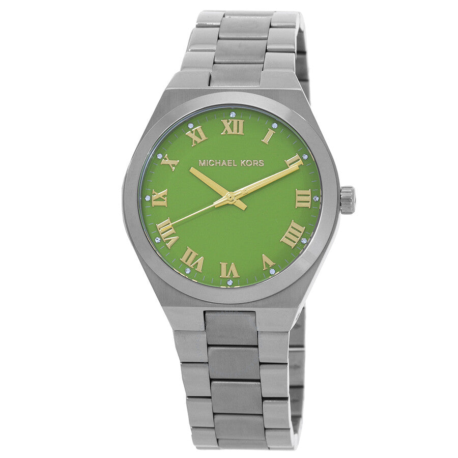 Michael Kors Lennox ladies quartz watch with green pear dial and gold Roman numerals
