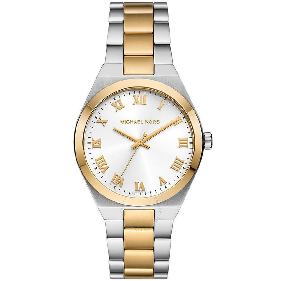 Michael Kors Lennox MK7464 white dial quartz watch with two-tone silver and gold bracelet