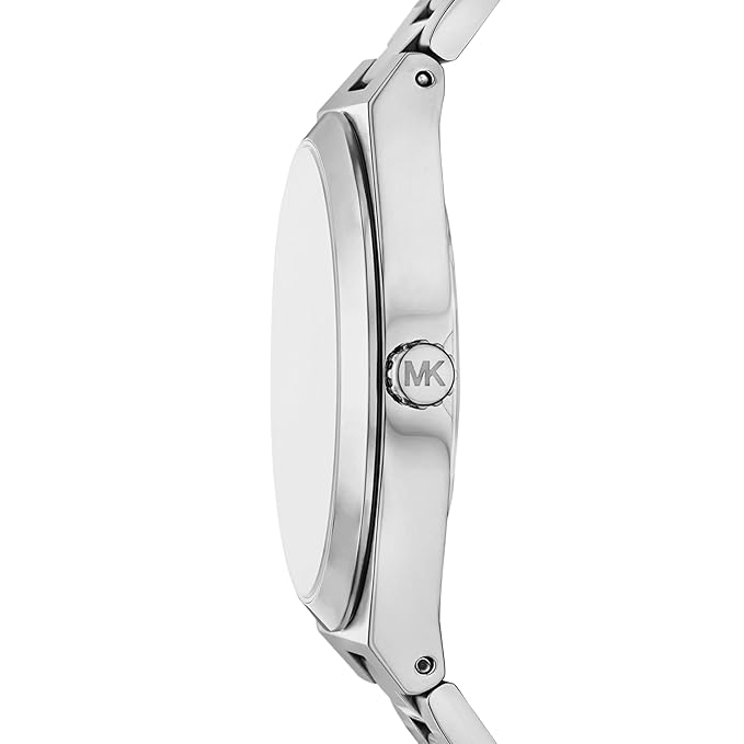 Michael Kors Lennox side profile showing sleek case and stainless steel band with MK logo