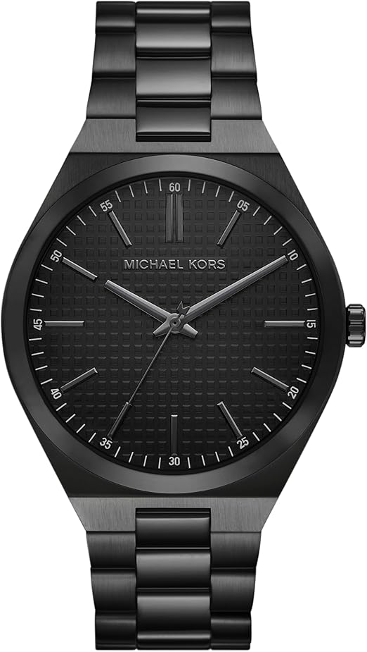 Michael Kors Lennox black stainless steel watch with textured dial and three-hand movement