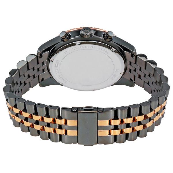 Caseback view of Michael Kors Lexington MK8561 showing stainless steel with rose gold accents