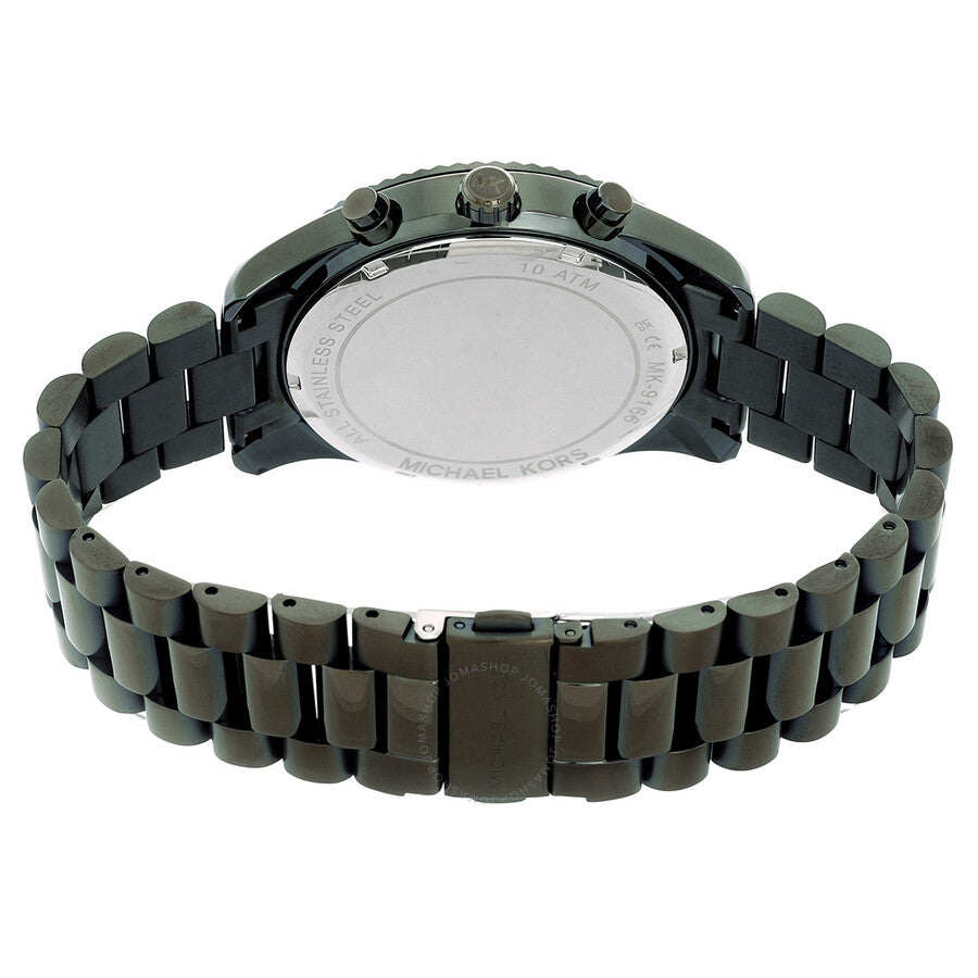 Back view of green stainless steel watch bracelet and case with Michael Kors branding