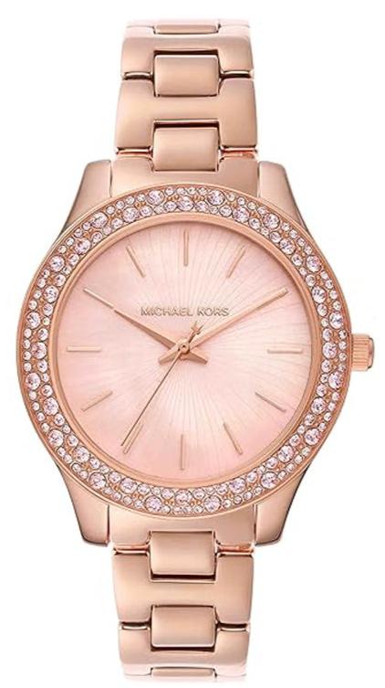 Michael Kors Lilane rose gold watch with crystal-set bezel and rose gold dial