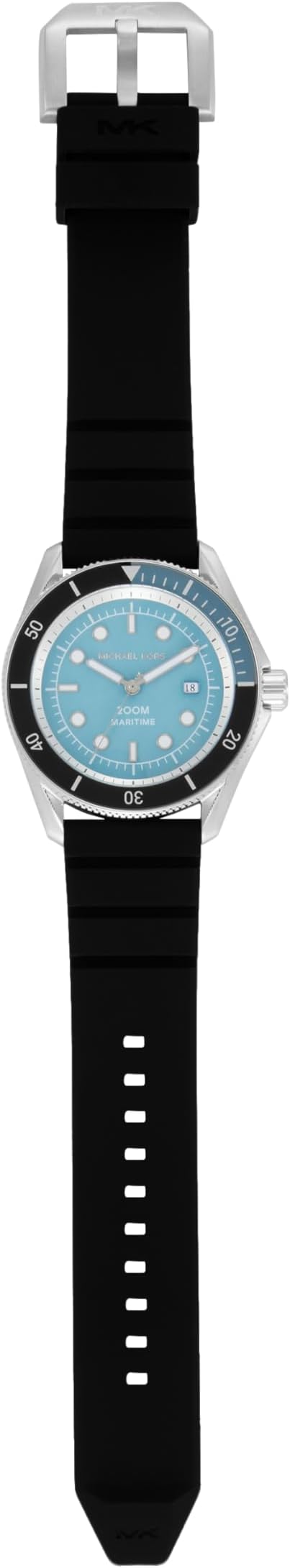 Black silicone strap with stainless steel buckle on Michael Kors Maritime watch