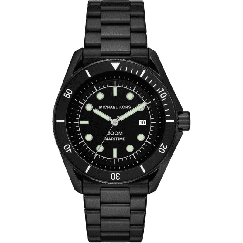 Michael Kors Maritime black quartz watch with rotating bezel and black stainless steel bracelet