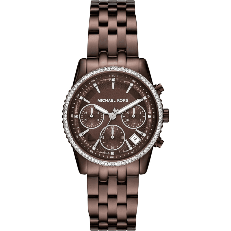 Michael Kors Mini Bryant Pave Chronograph quartz ladies watch with chocolate-tone stainless steel bracelet and crystal-set bezel