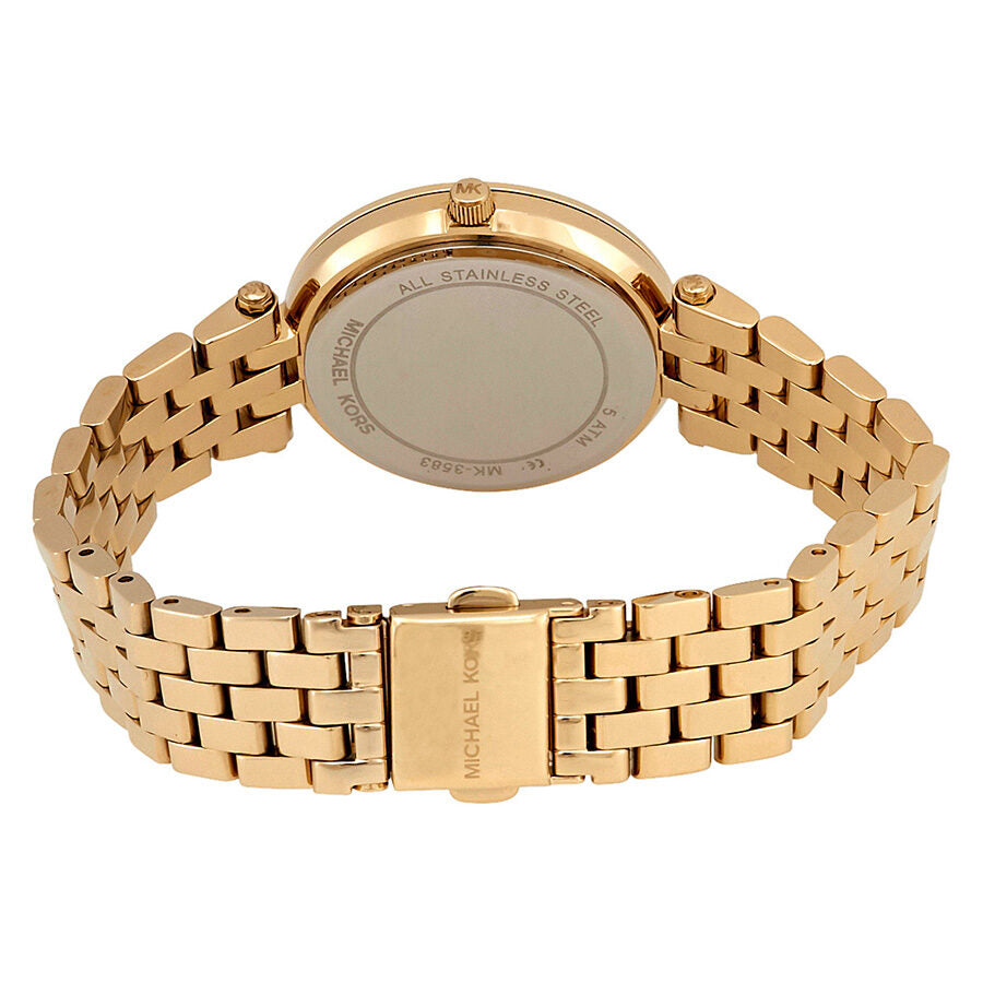 Michael Kors Mini Darci watch caseback showing stainless steel and engraved branding
