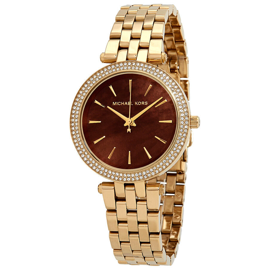 Michael Kors Mini Darci gold-tone watch with garnet mother of pearl dial and crystal-set bezel