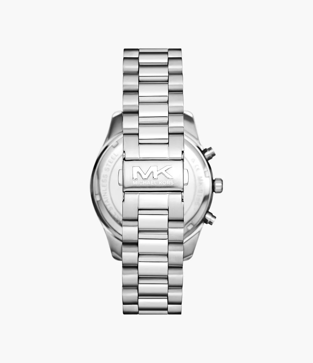 Michael Kors MK1091 case back showing stainless steel bracelet and MK engraving