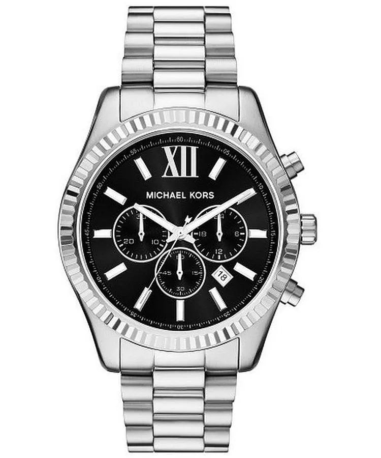 Michael Kors MK1091 men's chronograph watch with black dial and stainless steel bracelet