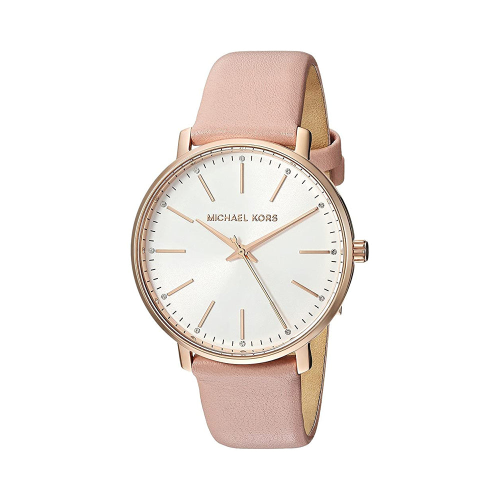 Michael Kors MK2741 rose gold ladies watch with white dial and pink leather strap