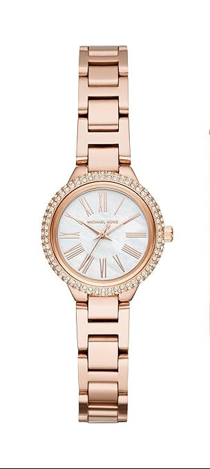 Michael Kors MK3858 women's watch with white dial, rose gold case and crystal bezel