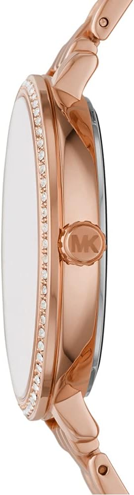 Michael Kors MK4400 side view showing crystal-set bezel and rose gold bracelet