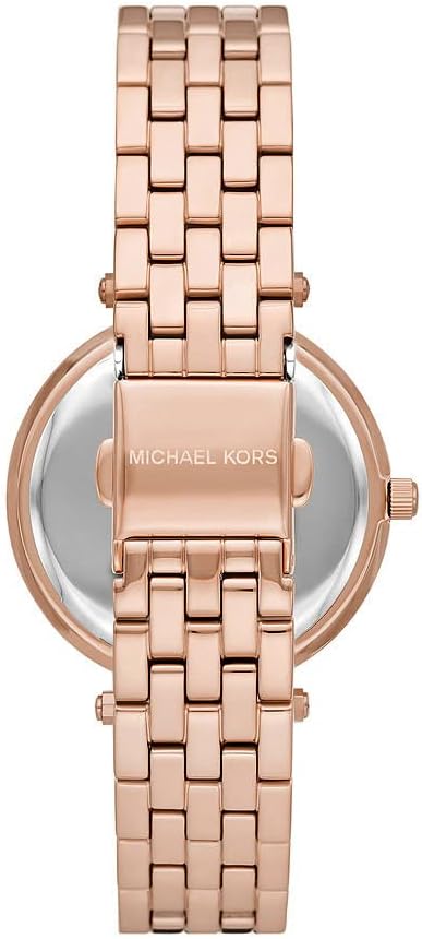 Michael Kors MK4592 caseback view with rose gold stainless steel bracelet and Michael Kors branding