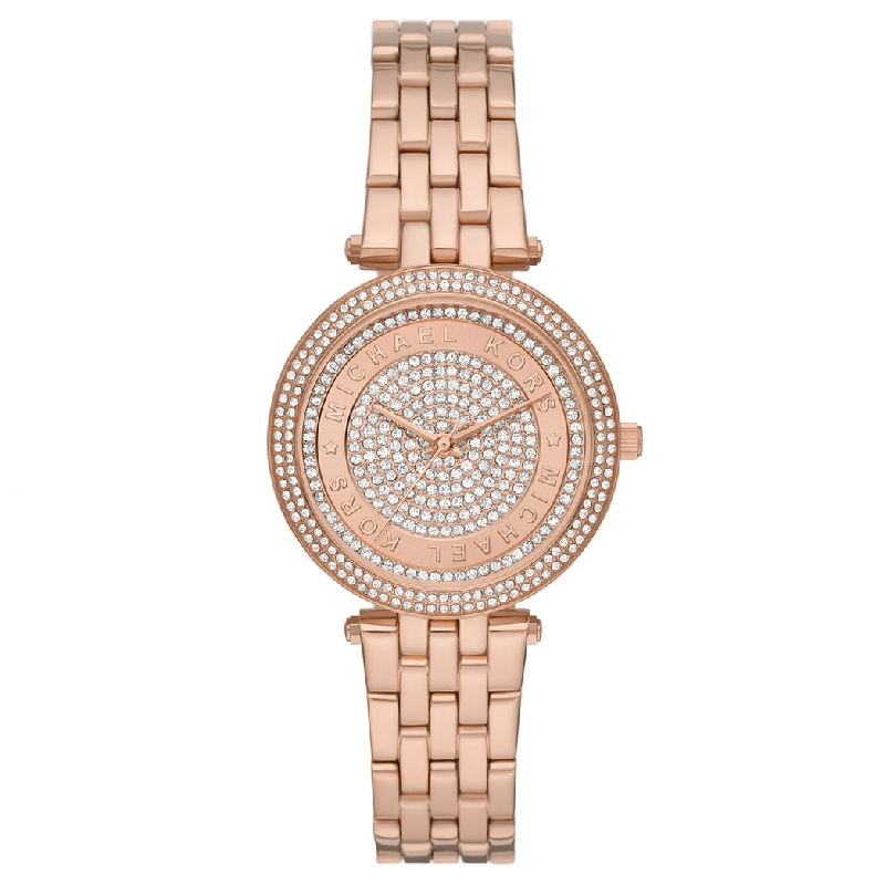 Michael Kors MK4592 rose gold three-hand watch with crystal-embellished dial and matching bracelet