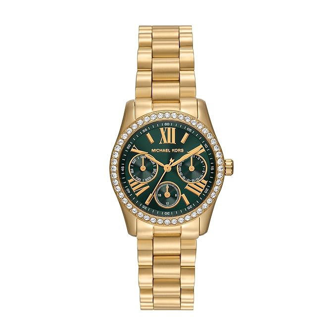 Michael Kors MK4924 gold multifunction watch with dark dial and crystal bezel