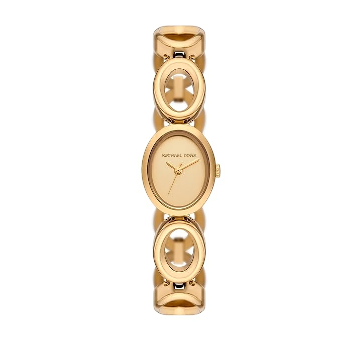 Michael Kors MK4957 women's quartz watch with gold-tone oval dial and sculptural link bracelet