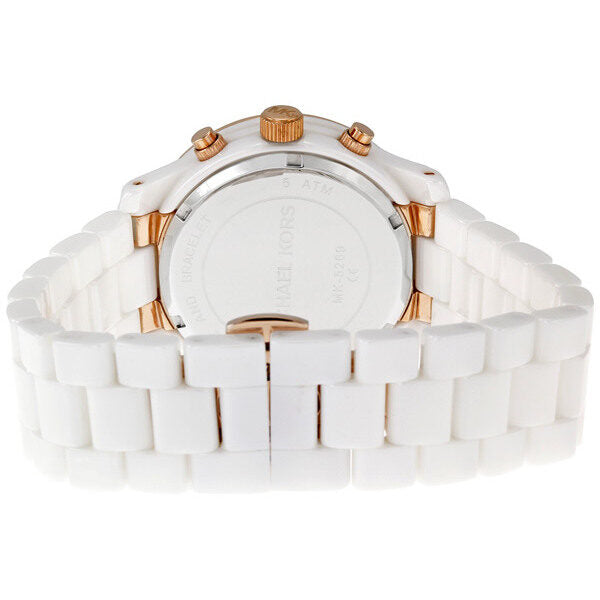 Michael Kors MK5269 case back view showing white ceramic band and rose gold hardware