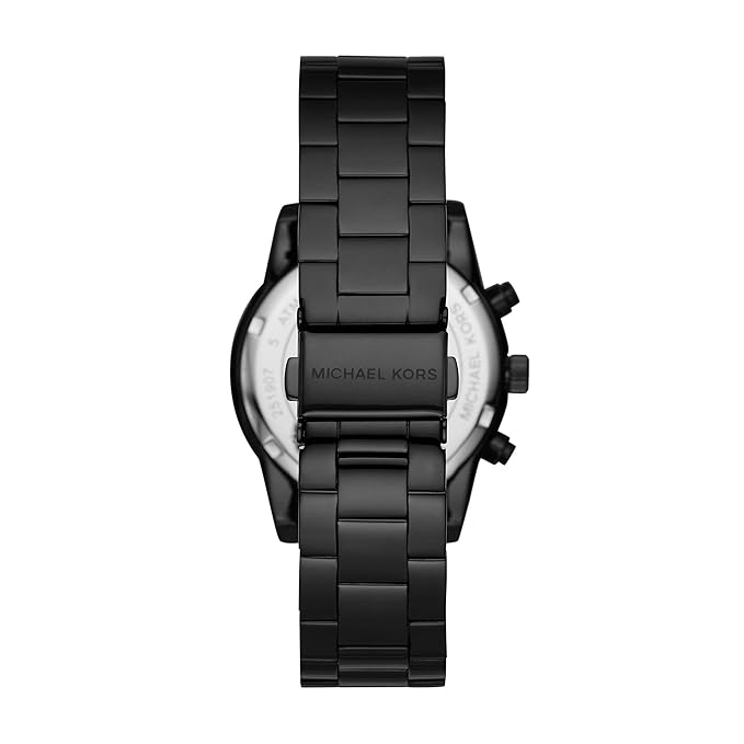 Michael Kors MK6725 caseback showing black stainless steel bracelet and metal caseback