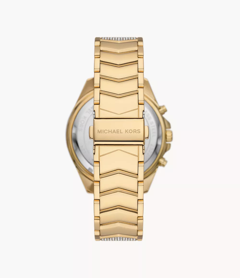 Michael Kors MK7224 caseback view with gold bracelet