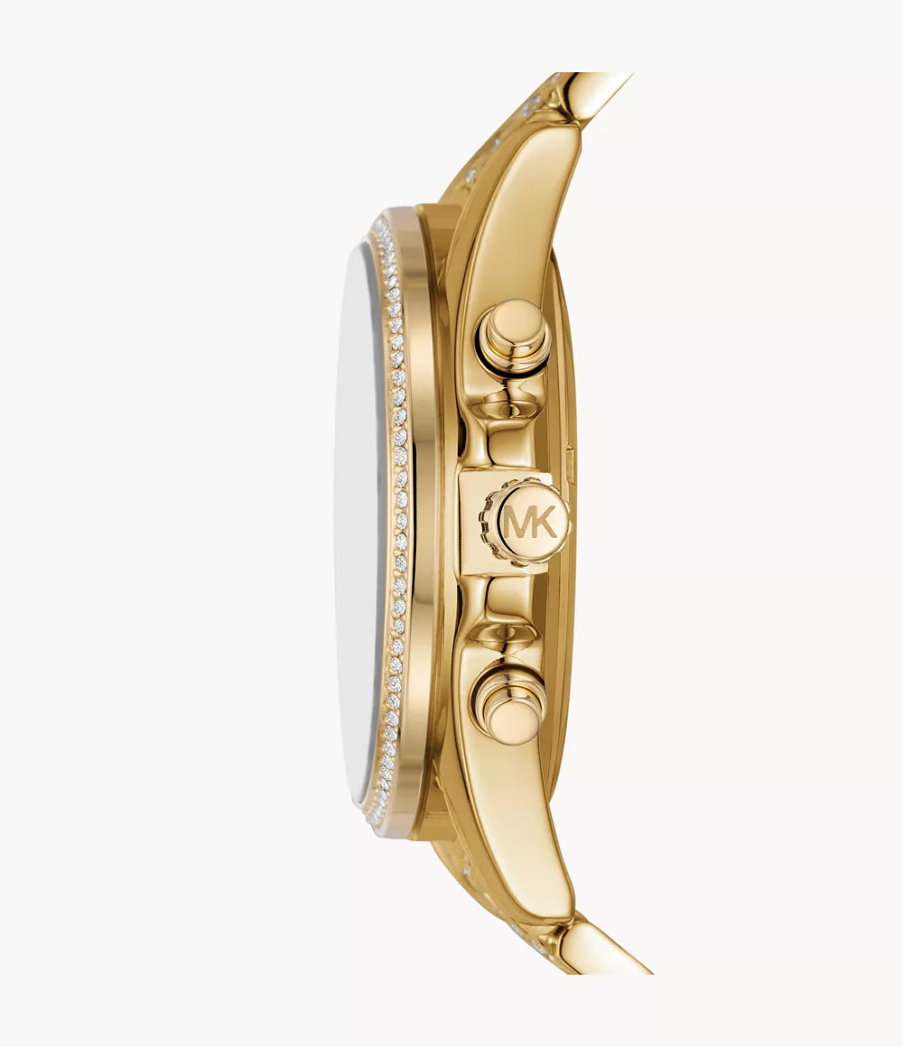 Michael Kors MK7224 side view showing gold case and crystal-accented bracelet