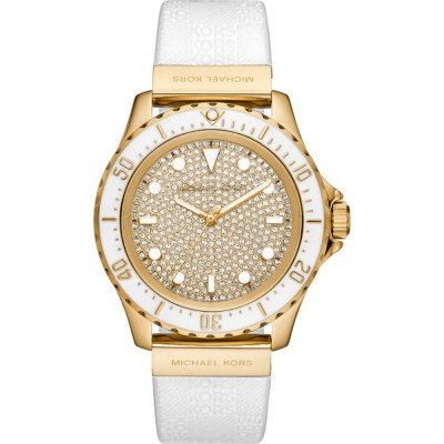 Michael Kors MK7357 Everest gold-tone watch with crystallized dial and white rubber strap