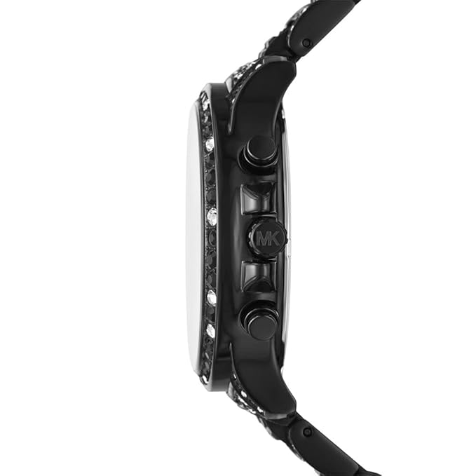 Side profile of MK7490LE chronograph watch showing pushers and black-tone metal case